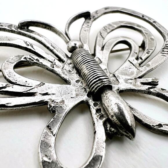Vintage Hammered Silver Pewter Oversized Butterfly Statement Brooch (EUC) - Picture 2 of 7